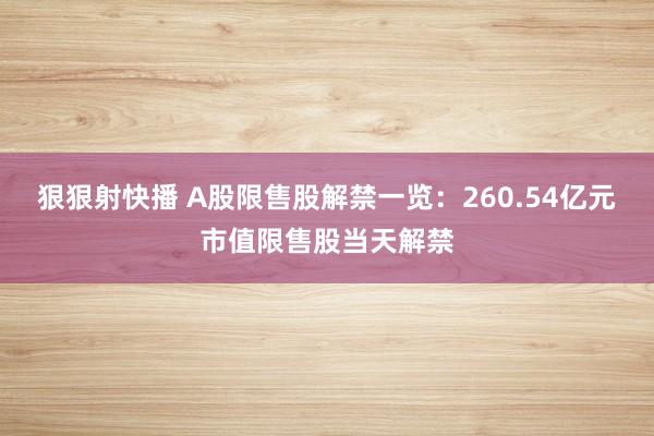 狠狠射快播 A股限售股解禁一览：260.54亿元市值限售股当天解禁