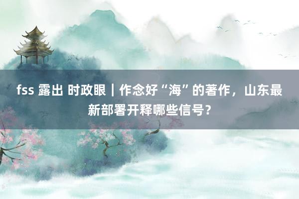 fss 露出 时政眼｜作念好“海”的著作，山东最新部署开释哪些信号？