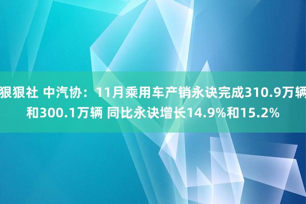 狠狠社 中汽协：11月乘用车产销永诀完成310.9万辆和300.1万辆 同比永诀增长14.9%和15.2%