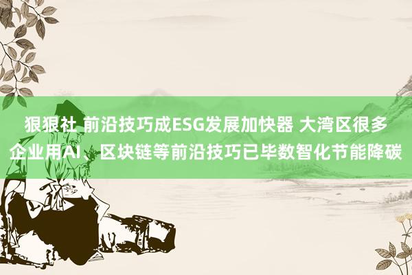 狠狠社 前沿技巧成ESG发展加快器 大湾区很多企业用AI、区块链等前沿技巧已毕数智化节能降碳