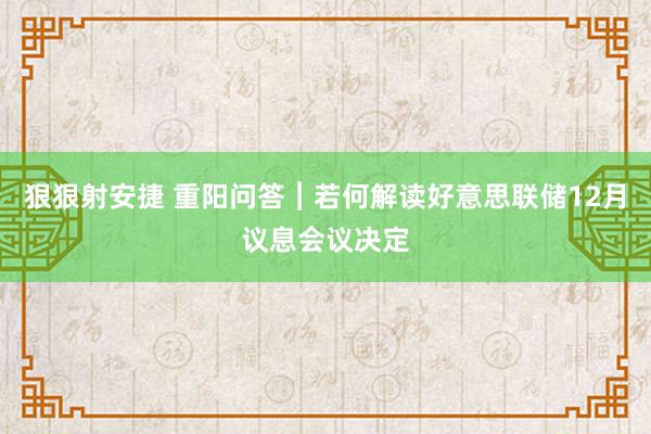 狠狠射安捷 重阳问答︱若何解读好意思联储12月议息会议决定