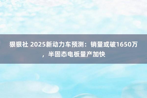 狠狠社 2025新动力车预测：销量或破1650万，半固态电板量产加快