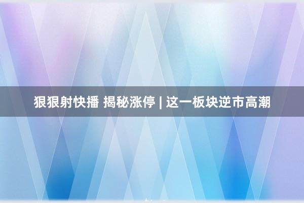 狠狠射快播 揭秘涨停 | 这一板块逆市高潮