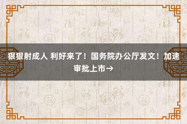 狠狠射成人 利好来了！国务院办公厅发文！加速审批上市→