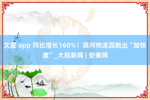 文爱 app 同比增长160%！派河物流园跑出“加快度”_大皖新闻 | 安徽网