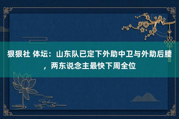 狠狠社 体坛：山东队已定下外助中卫与外助后腰，两东说念主最快下周全位