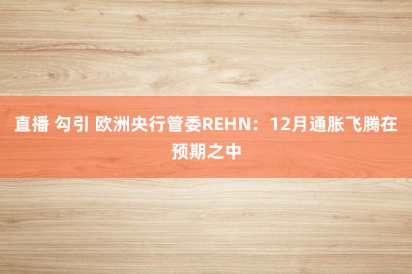 直播 勾引 欧洲央行管委REHN：12月通胀飞腾在预期之中