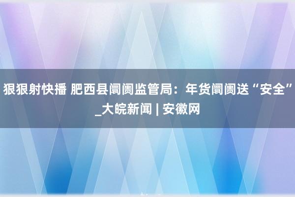 狠狠射快播 肥西县阛阓监管局：年货阛阓送“安全”_大皖新闻 | 安徽网